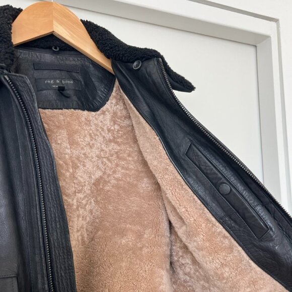 Rag & Bone Leather Bomber Jacket - removable shearling collar - Picture 11 of 16